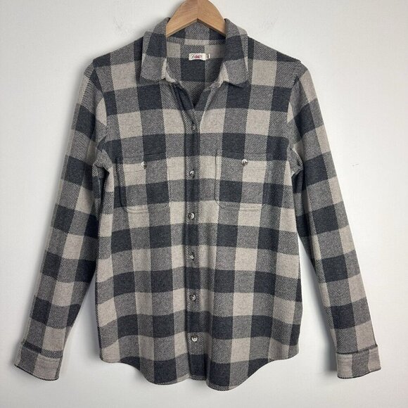 Faherty Tops - Faherty Women’s Tan Charcoal Buffalo Check Legend Sweater Shirt Size Large‎
